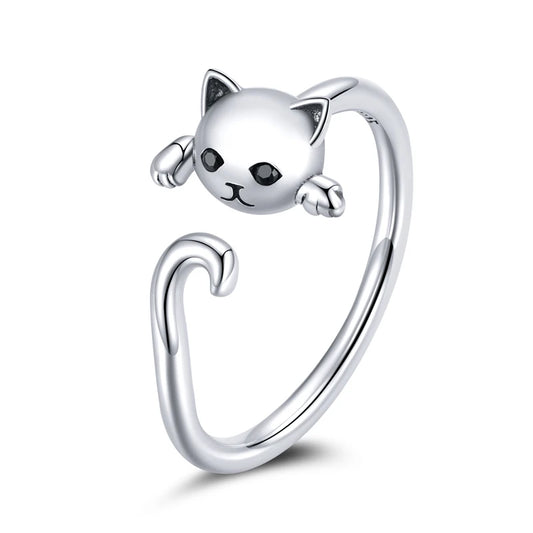 Anel Solitário Gatinho Em Prata 925 - Ruanita