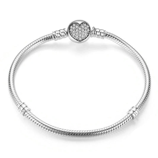 Pulseira para Berloques em Prata de Lei 925 Coração Cravejado